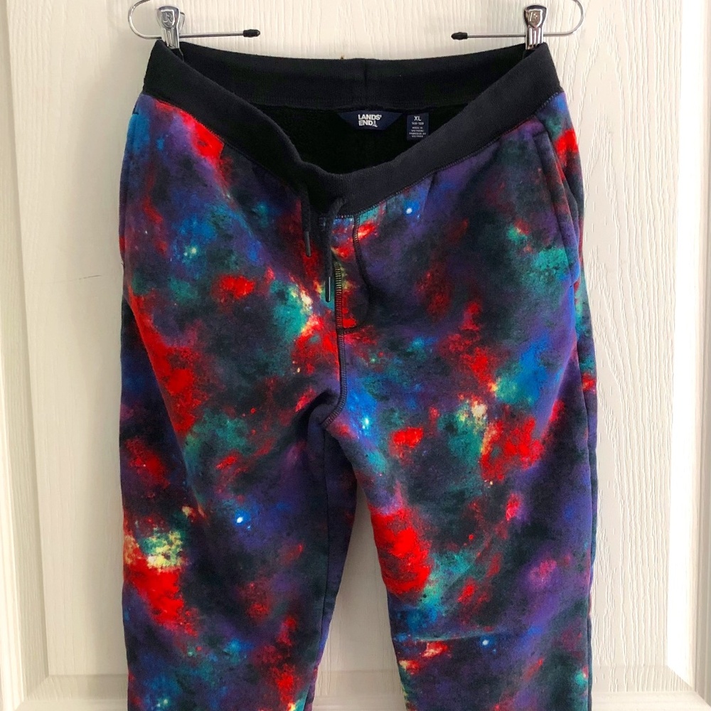Lands End Kids Rainbow Galaxy Sherpa Fleece Lined Jogger Sweatpants XL husky